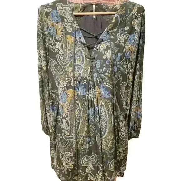 Free People Dress Size S Rain Shine Mini Tunic Boho Floral Paisley Oversized - Picture 8 of 16